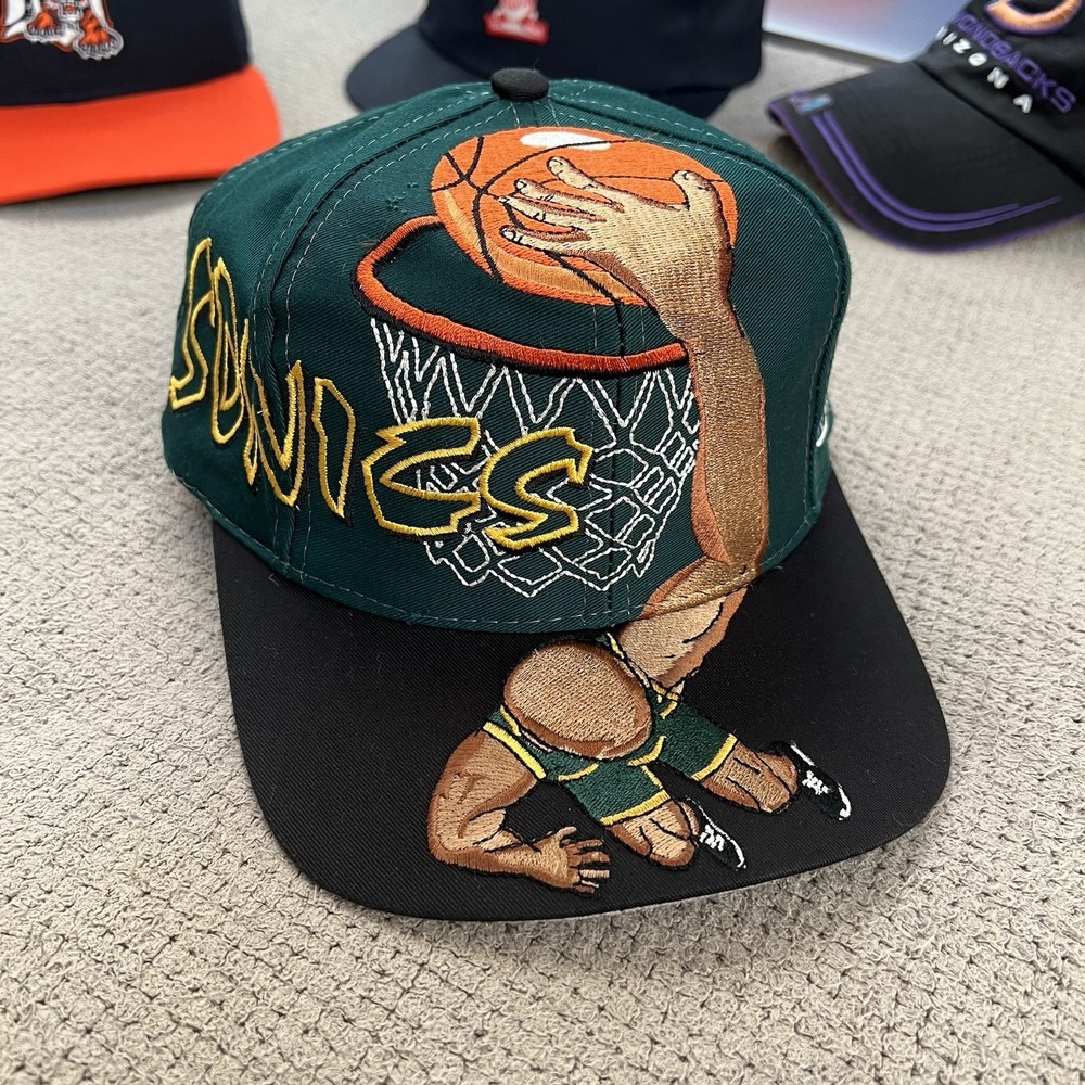Vintage 90s Seattle Supersonics Drew Pearson Snapback Hat Slam Dunk